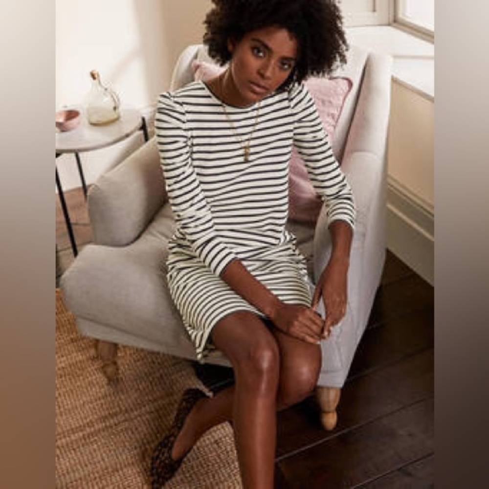Boden Black and White Striped Long Sleeve Dress
